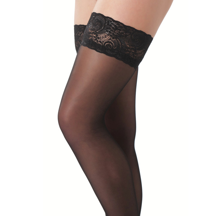 Black Hold-up Stockings with Floral Lace Top Black Hold-up Stockings with Floral Lace Top